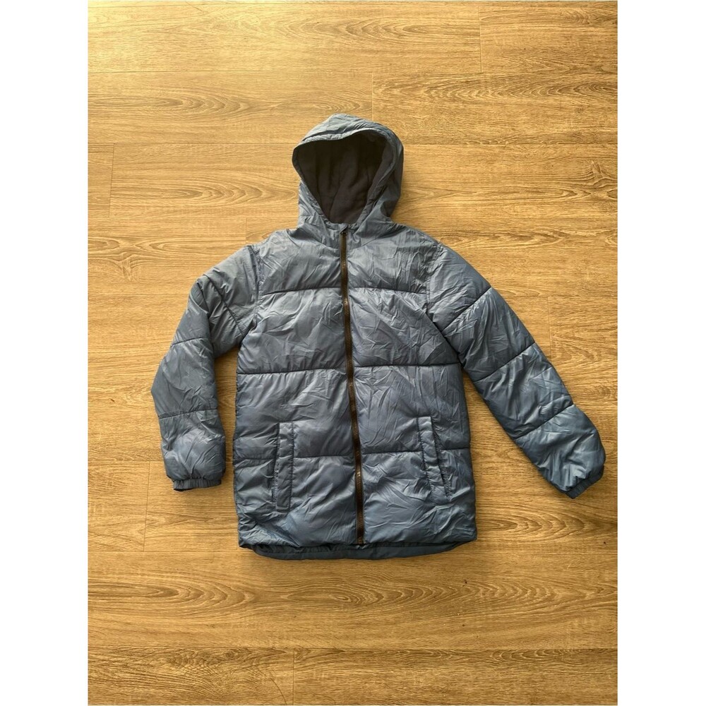 Old Navy Boys Hooded Puffer Jacket XXL 18 Blue Gray Fleece Lined Coat Insulated